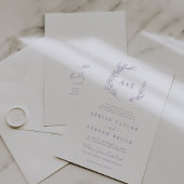 Minimal Leaf Dusty Paarse Monogram QR Code Bruilof Kaart