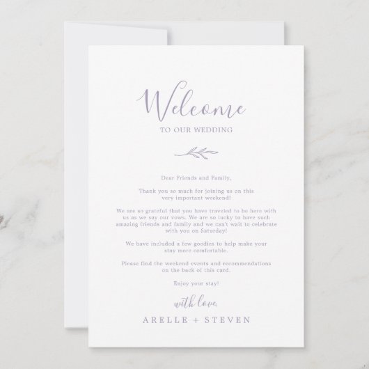 Minimal Leaf Dusty Paarse Welkomstbrief Routebesch (Voorkant)