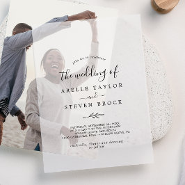 Minimal Leaf Fancy Modern Eenvoudig Botanisch Huwe Vellum Uitnodigingen