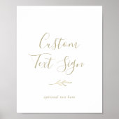 Minimal Leaf | Gold Custom Text Sign Poster (Voorkant)