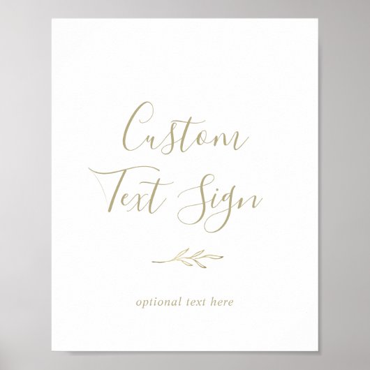 Minimal Leaf | Gold Custom Text Sign Poster (Voorkant)