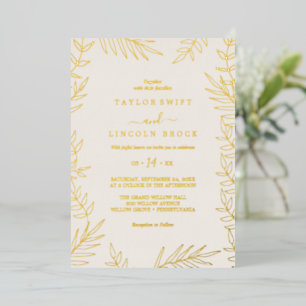 Minimal Leaf Gold Folie & Ivoor Lijst Wedding Folie Uitnodiging