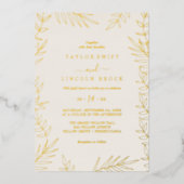 Minimal Leaf Gold Folie & Ivoor Lijst Wedding Folie Uitnodiging (Voorkant)