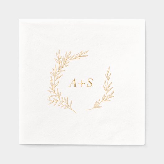 Minimal Leaf Gold Folie Monogram Huwelijk Folie Servetten (Voorkant)