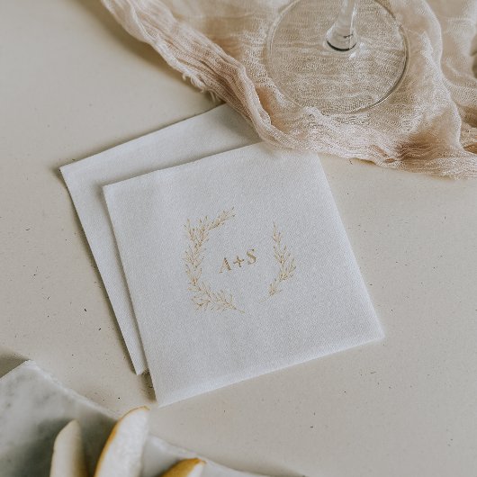 Minimal Leaf Gold Folie Monogram Huwelijk Servetten