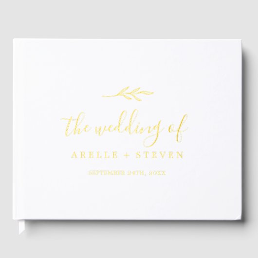 Minimal Leaf Gold Folie Monogram Terug Trouwen Gastenboek (Voorkant)