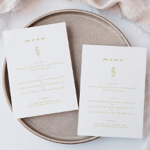Minimal Leaf Gold & White Wedding Dinner Flat Menu