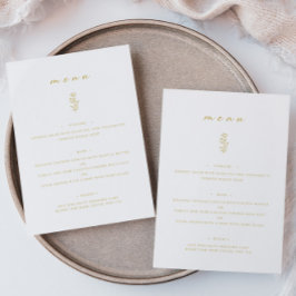 Minimal Leaf Gold & White Wedding Dinner Flat Menu