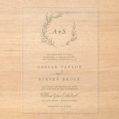 Minimal Leaf Green Monogram Greenery Boho Wedding Acryl Uitnodigingen (Voorkant)
