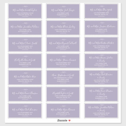 Minimal Leaf Lavendel Bruiloft Gast Adresetiketten Sticker (Vel)