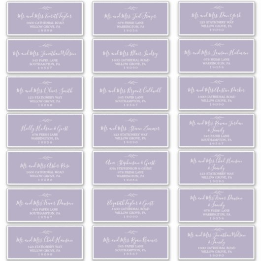 Minimal Leaf Lavendel Bruiloft Gast Adresetiketten Sticker (Voorkant)