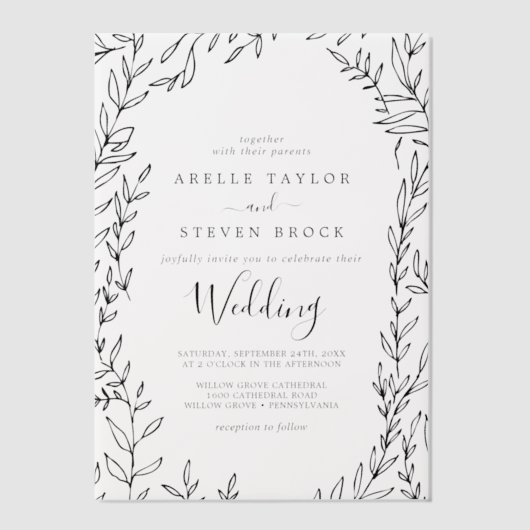 Minimal Leaf Modern Greenery Elegant Boho Wedding Vellum Uitnodigingen (Voorkant)