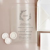 Minimal Leaf Monogram Greenery Boho Modern Wedding Acryl Uitnodigingen
