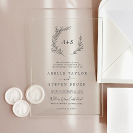 Minimal Leaf Monogram Greenery Boho Modern Wedding Acryl Uitnodigingen