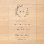 Minimal Leaf Monogram Greenery Boho Modern Wedding Acryl Uitnodigingen (Voorkant)