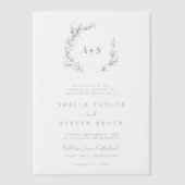 Minimal Leaf Monogram Greenery Boho Modern Wedding Vellum Uitnodigingen (Voorkant)