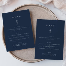 Minimal Leaf Navy Blauw Bruiloft Diner Flat Menu
