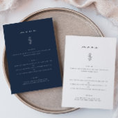 Minimal Leaf Navy Blauw Bruiloft Diner Flat Menu