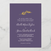Minimal Leaf Paarse Gouden Folie Traditionele Brui Folie Uitnodiging (Voorkant)