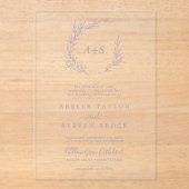 Minimal Leaf Paarse Monogram Greenery Boho Wedding Acryl Uitnodigingen (Voorkant)