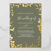 Minimal Leaf Plum Paarse en Gold Foil Wedding Folie Uitnodiging (Voorkant)
