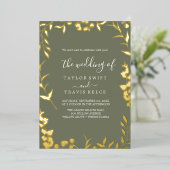 Minimal Leaf Plum Paarse en Gold Foil Wedding Folie Uitnodiging (Staand Voorkant)