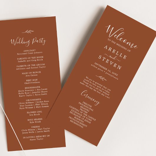 Minimal Leaf | Terracotta Wedding Program Programmakaart