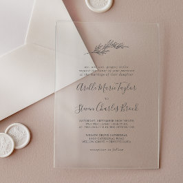 Minimal Leaf Traditionele Eenvoudige Groen Huwelij Acryl Uitnodigingen