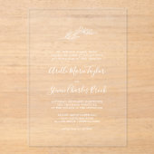 Minimal Leaf White Formal Simple Greenery Wedding Acryl Uitnodigingen (Voorkant)