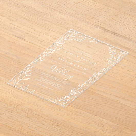 Minimal Leaf White Greenery Elegant Boho Wedding Acryl Uitnodigingen (Laagn)