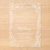 Minimal Leaf White Greenery Elegant Boho Wedding Acryl Uitnodigingen (Voorkant)