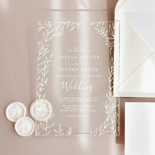Minimal Leaf White Greenery Elegant Boho Wedding Acryl Uitnodigingen