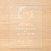 Minimal Leaf White Monogram Greenery Boho Wedding Acryl Uitnodigingen (Voorkant)