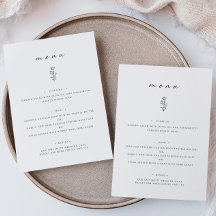 Minimal Leaf Zwart Wit Bruiloft Diner Flat Menu