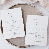 Minimal Leaf Zwart Wit Bruiloft Diner Flat Menu