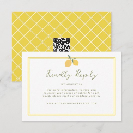 Minimal Lemon Amalfi Coast QR Code Wedding RSVP Informatiekaartje (Voorkant / Achterkant)
