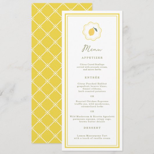 Minimal Lemon Amalfi Coast Wedding Menu Card Kaart (Voorkant / Achterkant)