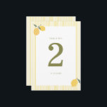 Minimal Lemon Amalfi Coast Wedding Table Number Kaart<br><div class="desc">Minimal Lemon Amalfi Coast wedding table number designed for a bright Italian summer wedding reception. This cheerful Mediterranean-inspired table décor blends preppy minimalism with Amalfi citrus aesthetics, perfect for the modern coastal bride planning a sunny destination celebration. Pair with lemon centerpieces, linen table runners, and blue Mediterranean accents for a...</div>