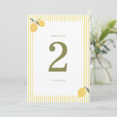 Minimal Lemon Amalfi Coast Wedding Table Number Kaart (Staand voorkant)
