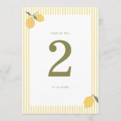 Minimal Lemon Amalfi Coast Wedding Table Number Kaart (Voorkant)