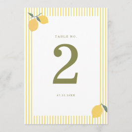 Minimal Lemon Amalfi Coast Wedding Table Number Kaart