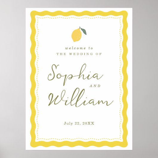 Minimal Lemon Amalfi Coast Wedding Welcome Sign Poster (Voorkant)