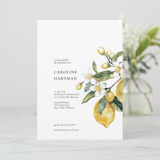 Minimal Lemon Vrijgezellenfeest Uitnodigen Kaart (Staand voorkant)