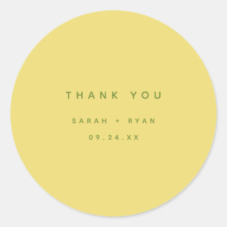 Minimal Lemon Yellow "Thank You" Custom Wedding Ronde Sticker