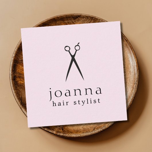 Minimal Licht Roos Zwart Schaar Haar Stylist Vierkante Visitekaartje