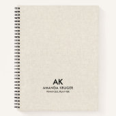 Minimal Light Cream Linnen Textuur Zwart Typografi Notitieboek (Voorkant)