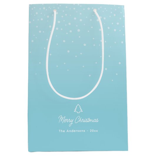 Minimal Light Pastel Blue Snowy Christmas Party Medium Cadeauzakje (Voorkant)