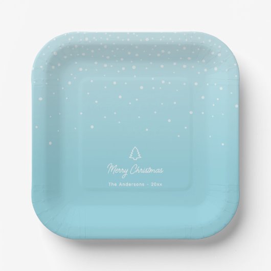 Minimal Light Pastel Blue Snowy Christmas Party Papieren Bordje (Voorkant)