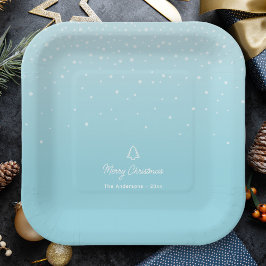 Minimal Light Pastel Blue Snowy Christmas Party Papieren Bordje