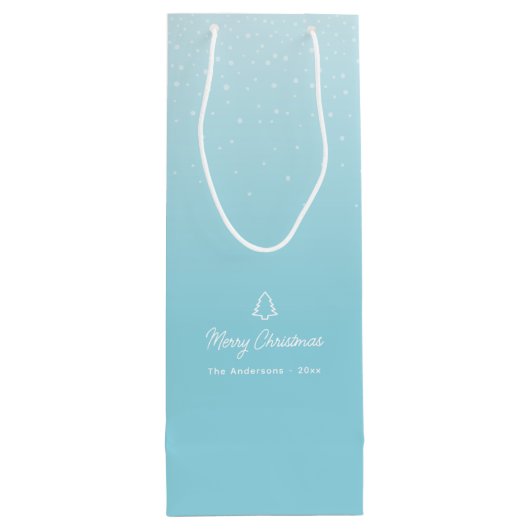 Minimal Light Pastel Blue Snowy Christmas Party Wijn Cadeautas (Achterkant)